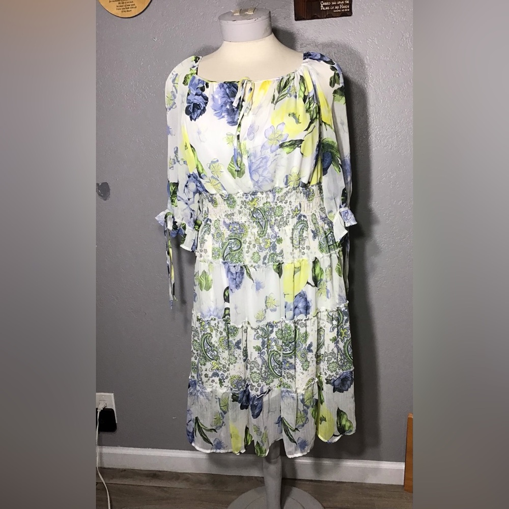 FIGUEROA & FLOWER Women’s 3/4 Sleeve Chiffon Flowy Floral GathedDress Plus Sz 2X